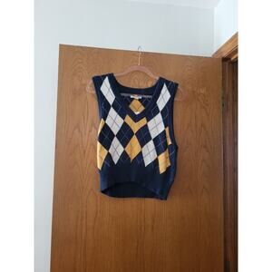 American Eagle Argyle Blue Yellow Navy Academia Old Money Sweater Vest NWT M